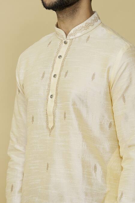 Shop_Samyukta Singhania_Beige Silk Metallic Thread Resham Embroidered Kurta Set_Online_at_Aza_Fashions