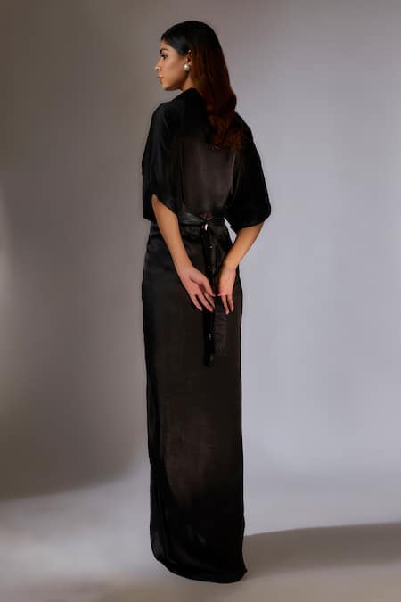 Masumi Mewawalla Black Embroidered Shirt Dress With Belt 