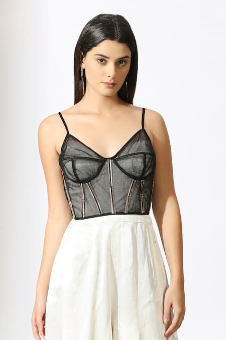 Buy_Masumi Mewawalla_White Gabardine, Silk Embroidery Sweetheart Neck Jumpsuit With Corset _Online_at_Aza_Fashions