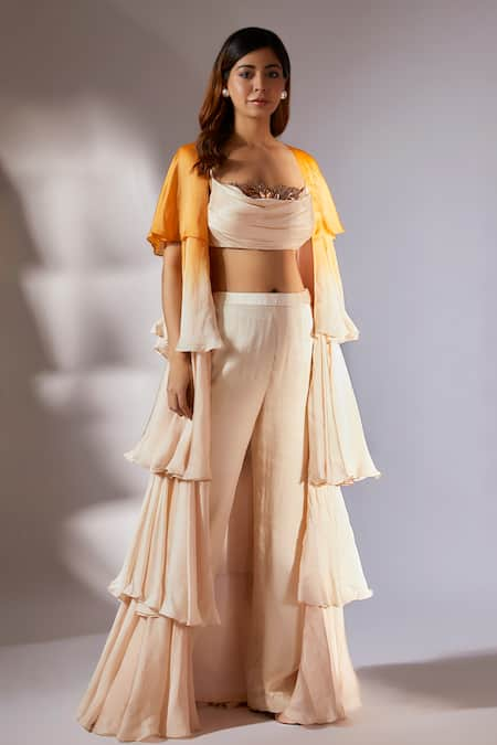 Masumi Mewawalla Ombre Ruffle Tiered Jacket Pant Set 