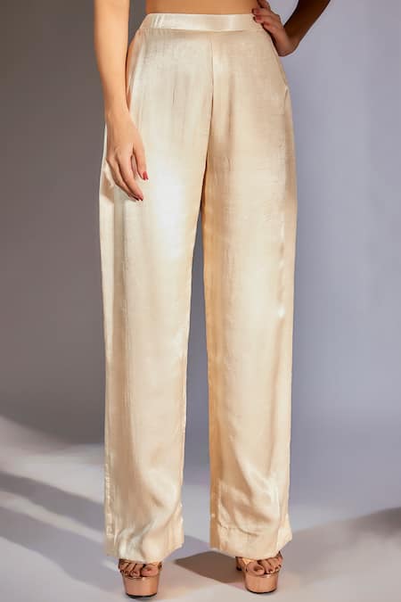 Buy_Masumi Mewawalla_Yellow Satin, Organza Brooches Open Neck, Ombre Ruffle Tiered Jacket Pant Set _Online_at_Aza_Fashions