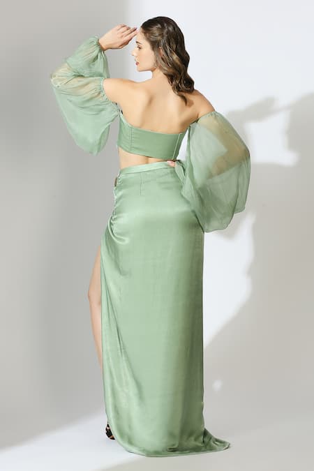 Masumi Mewawalla Off-Shoulder Corset Top & Draped Skirt Set