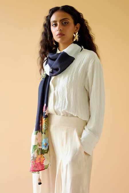 Moh India Multi Color Floral Nightsky Muslin Silk Camouflage Stole