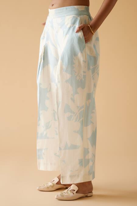 Moh India_Multi Color Bemberg Twill Cotton Satin Print Summer Garden Kurta With Pant_at_Aza_Fashions