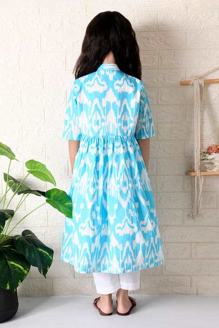 Shop_The Cotton Staple_Blue Cotton Soiree Printed Kurta With Pant _at_Aza_Fashions