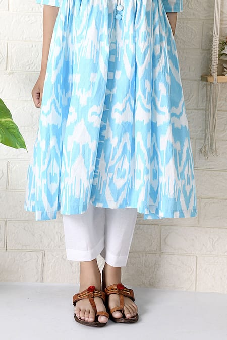 The Cotton Staple_Blue Cotton Soiree Printed Kurta With Pant _Online_at_Aza_Fashions