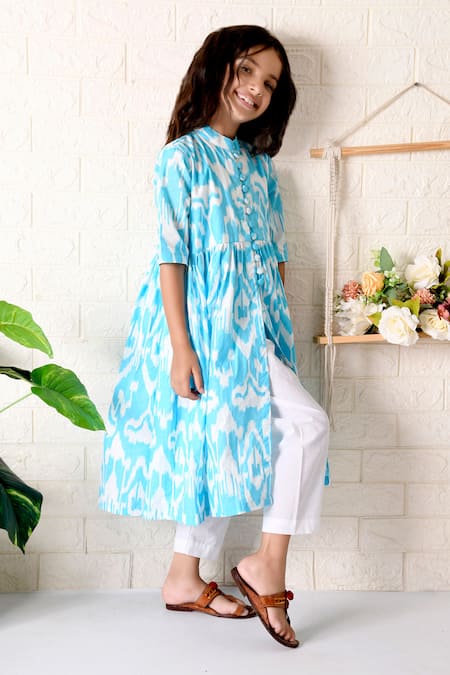 Buy_The Cotton Staple_Blue Cotton Soiree Printed Kurta With Pant _Online_at_Aza_Fashions