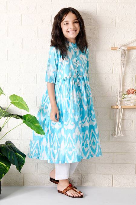 Shop_The Cotton Staple_Blue Cotton Soiree Printed Kurta With Pant _Online_at_Aza_Fashions