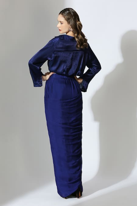 Masumi Mewawalla Embroidered Draped Shirt & Skirt Set 