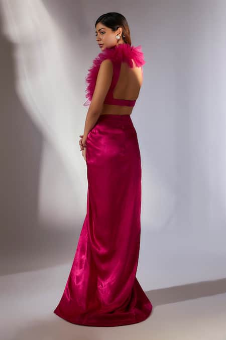 Masumi Mewawalla Ruffled Top & Embroidered Draped Skirt Set