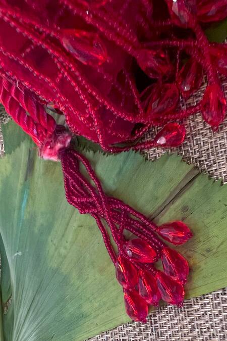 Nayaab By Sonia Red Tassels, Beads Pristine Sac Velvet Potli Online at Aza Fashions Nayaab By Sonia_Red Tassels, Beads Pristine Sac Velvet Potli_Online_at_Aza_Fashions