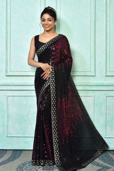 Black Color Ready To Wear Multi Sequin Work Saree – Amrutamfab