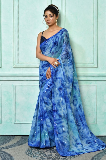 Shop Orange Crushed Tie and Dye Chiffon Saree Online in USA with Zari Patti  – Pure Elegance