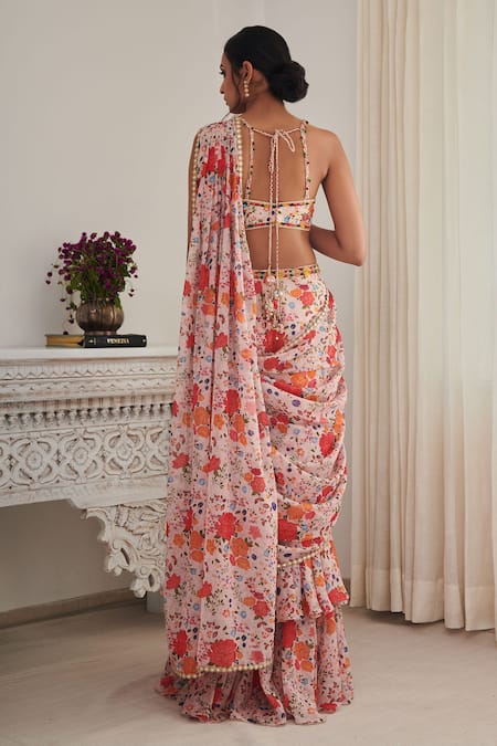 SHASHA GABA Ruffle-Tiered Saree With Blouse 