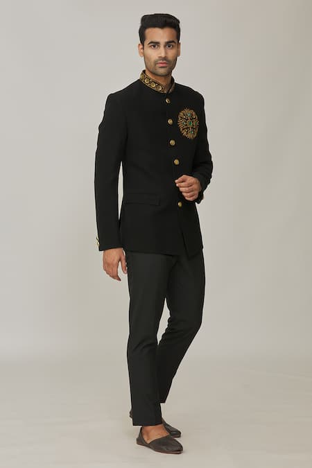 Buy Nero By Shaifali And Satya Black Cotton Embroidery Zardozi Jodhpuri With Pant Online at Aza Fashions Buy_Nero By Shaifali And Satya_Black Cotton Embroidery Zardozi Jodhpuri With Pant _Online_at_Aza_Fashions