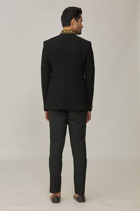 Shop Nero By Shaifali And Satya Black Cotton Embroidery Zardozi Jodhpuri With Pant at Aza Fashions Shop_Nero By Shaifali And Satya_Black Cotton Embroidery Zardozi Jodhpuri With Pant _at_Aza_Fashions