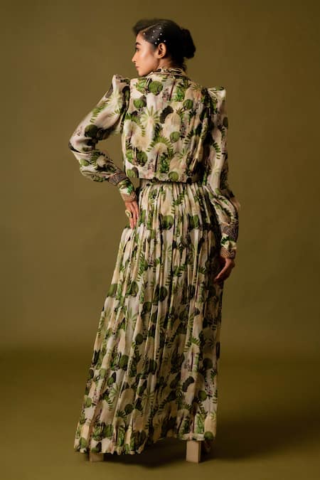 Pds By Sneha Peacock Print Top & Skirt Set 