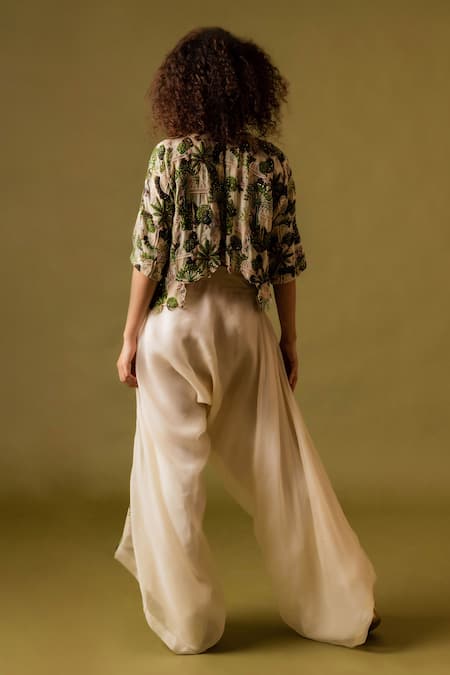 Pds By Sneha Peacock Hand Embroidered Top With Dhoti Pant 