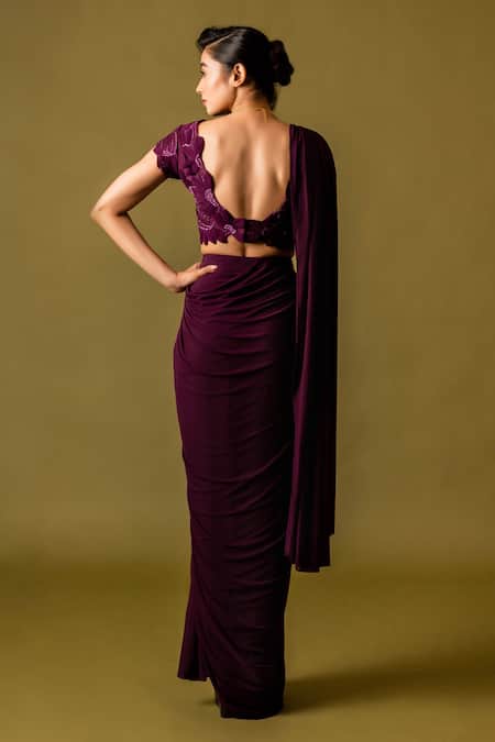 Pds By Sneha Pre-Draped Saree With Hand Embroidered Blouse 