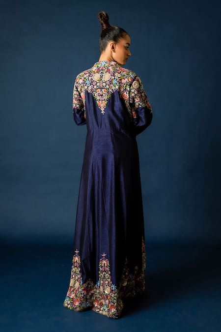 Pds By Sneha Floral Hand Embroidered Long Jacket With Top 