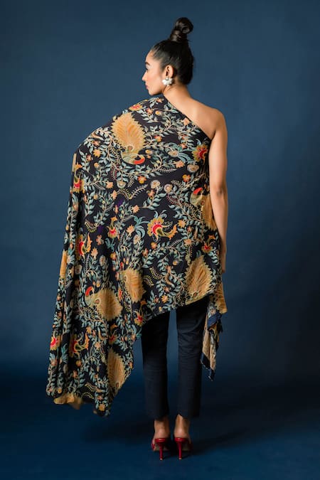 Pds By Sneha Vintage Floral Print Cape Tunic With Pant 
