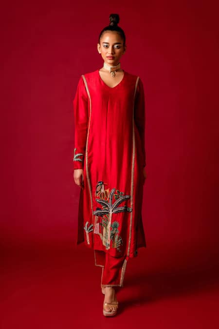Pds By Sneha Placement Hand Embroidered Kurta With Pant 