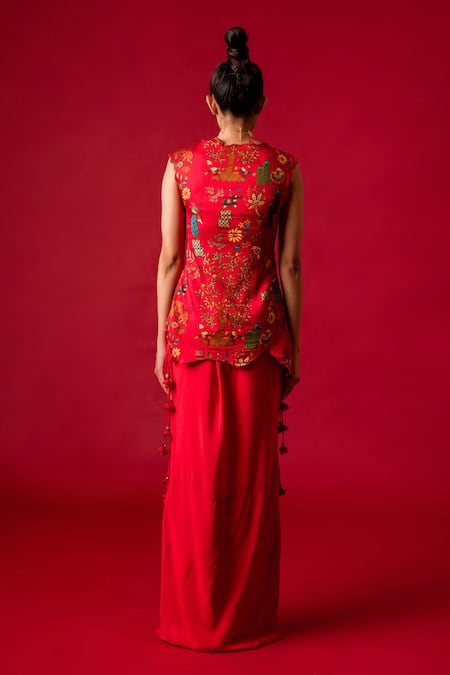 Pds By Sneha Floral Print Asymmetric Tunic With Skirt 