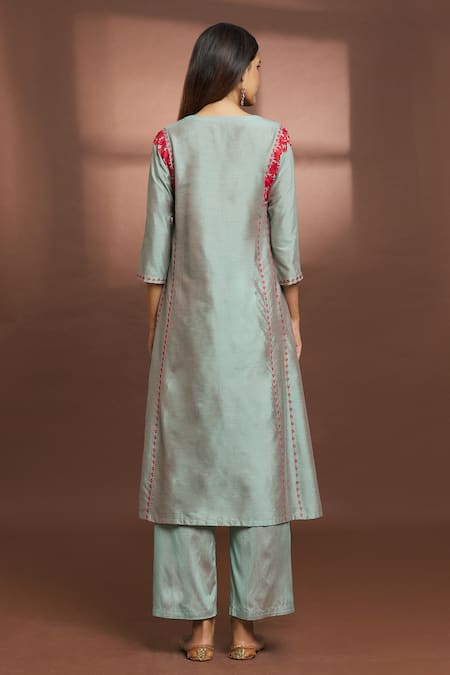 Samyukta Singhania Round Neck Embroidered Flared Kurta & Pant Set 