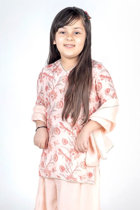 MR Brat_Pink Muslin, Linen Digital Print Kurta Sharara Set _Online_at_Aza_Fashions