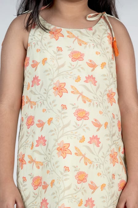 MR Brat_Green Muslin, Linen Digital Print Kurta And Sharara Set _Online_at_Aza_Fashions