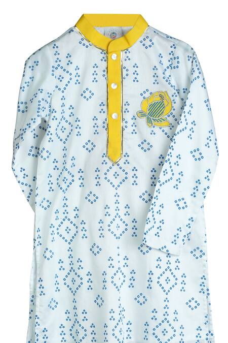 MI Dulce AN'YA Blue Handloom , Chanderi, Silk, Bandhej Hand Print Kurta Set Online at Aza Fashions MI Dulce AN'YA_Blue Handloom , Chanderi, Silk, Bandhej Hand Print Kurta Set _Online_at_Aza_Fashions