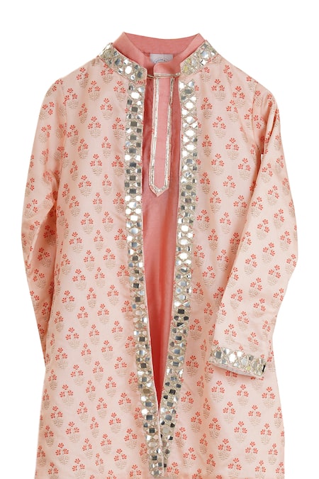 MI Dulce AN'YA Pink Handloom , Chanderi, Silk, Floral Hand Print Sherwani Set Online at Aza Fashions MI Dulce AN'YA_Pink Handloom , Chanderi, Silk, Floral Hand Print Sherwani Set _Online_at_Aza_Fashions
