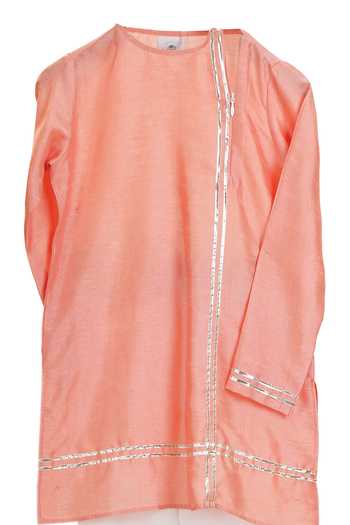 MI Dulce AN'YA_Peach Handloom , Chanderi, Silk, Placement Embellished Kurta Set _Online_at_Aza_Fashions