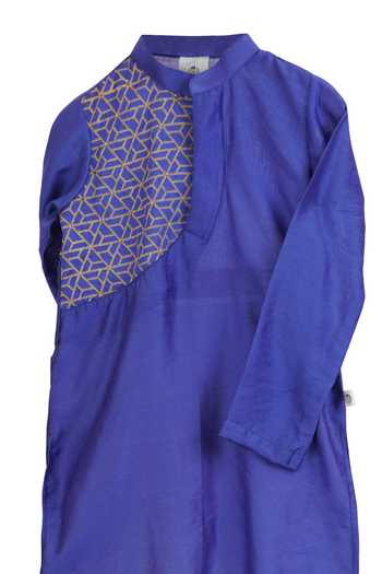 MI Dulce AN'YA Blue Handloom , Chanderi, Silk, Geometric Placement Print Kurta Set Online at Aza Fashions MI Dulce AN'YA_Blue Handloom , Chanderi, Silk, Geometric Placement Print Kurta Set _Online_at_Aza_Fashions