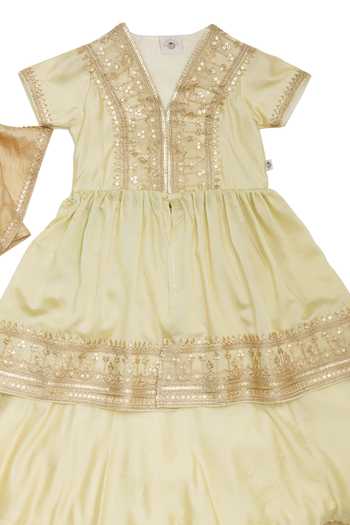 MI Dulce AN'YA_Green Chanderi, Cotton Sequins, Lace Border Peplum Kurta Palazzo Set _Online_at_Aza_Fashions