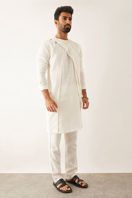 Son Of A Noble Snob White Linen Daha Layered Kurta Set Online at Aza Fashions Son Of A Noble Snob_White Linen Daha Layered Kurta Set _Online_at_Aza_Fashions
