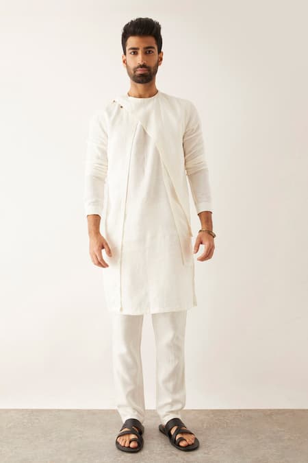 Buy Son Of A Noble Snob White Linen Daha Layered Kurta Set Online at Aza Fashions Buy_Son Of A Noble Snob_White Linen Daha Layered Kurta Set _Online_at_Aza_Fashions