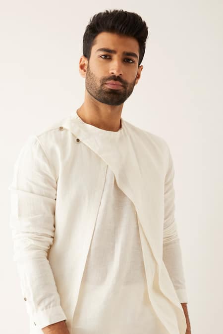 Buy Son Of A Noble Snob White Linen Daha Layered Kurta Set Buy_Son Of A Noble Snob_White Linen Daha Layered Kurta Set