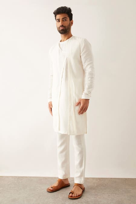 Son Of A Noble Snob White Linen Tabby Layered Kurta Set Online at Aza Fashions Son Of A Noble Snob_White Linen Tabby Layered Kurta Set _Online_at_Aza_Fashions