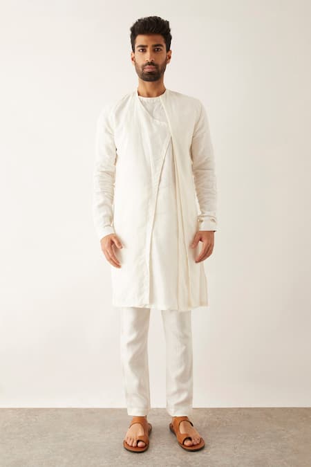 Buy Son Of A Noble Snob White Linen Tabby Layered Kurta Set Online at Aza Fashions Buy_Son Of A Noble Snob_White Linen Tabby Layered Kurta Set _Online_at_Aza_Fashions