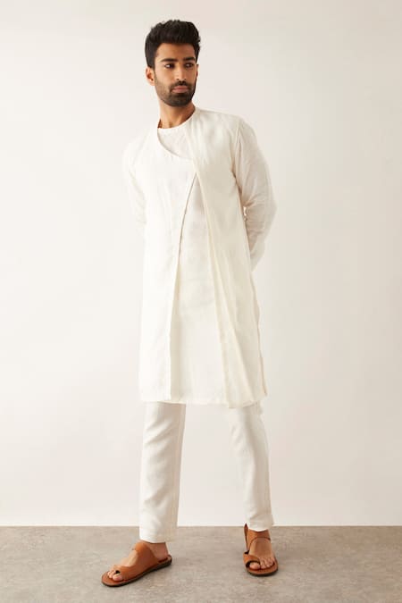 Shop Son Of A Noble Snob White Linen Tabby Layered Kurta Set Online at Aza Fashions Shop_Son Of A Noble Snob_White Linen Tabby Layered Kurta Set _Online_at_Aza_Fashions