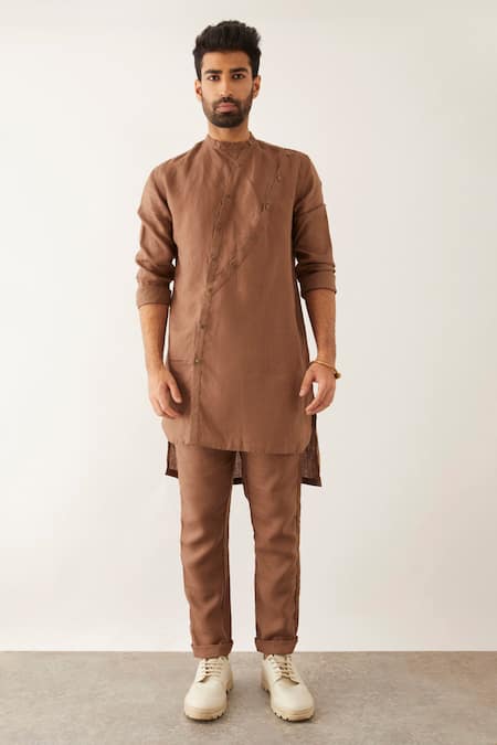 Buy Son Of A Noble Snob Brown Linen Driss Round High Neck Kurta Set Online at Aza Fashions Buy_Son Of A Noble Snob_Brown Linen Driss Round High Neck Kurta Set _Online_at_Aza_Fashions
