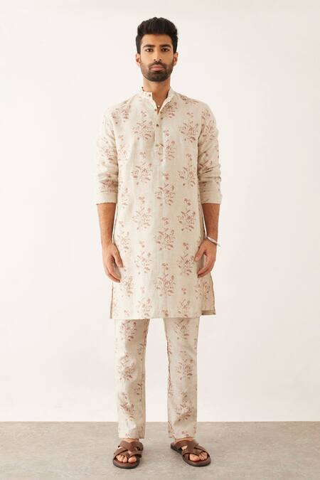 Buy_Son Of A Noble Snob_Ivory Linen Halles Catchfly Printed Kurta Set _Online_at_Aza_Fashions