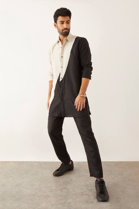 Son Of A Noble Snob Black Linen Riad Color Blocked Shirt