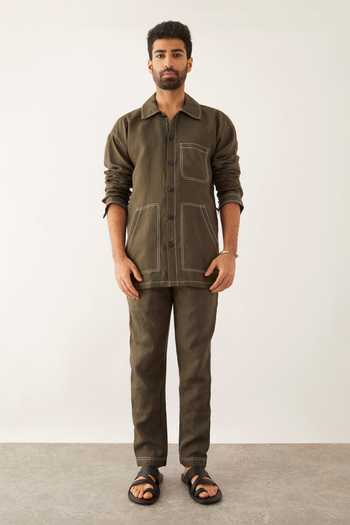 Buy_Son Of A Noble Snob_Green Linen Yani Shirt_Online_at_Aza_Fashions