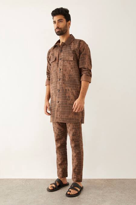 Son Of A Noble Snob_Brown Linen Seri Dominos Shirt_Online_at_Aza_Fashions
