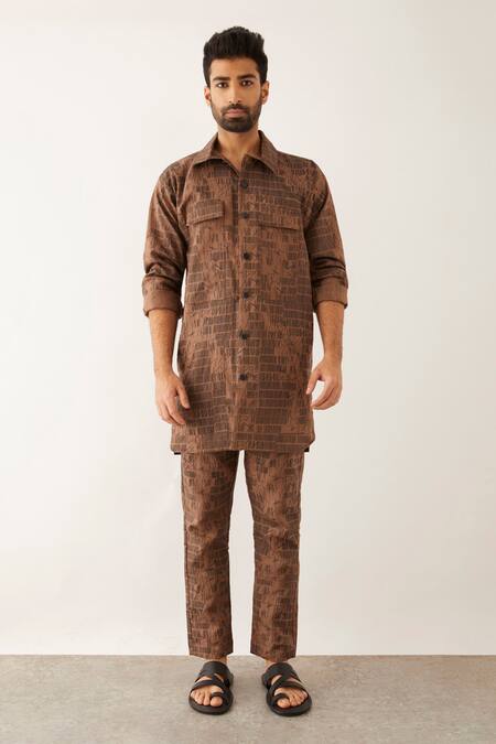 Buy_Son Of A Noble Snob_Brown Linen Seri Dominos Shirt_Online_at_Aza_Fashions