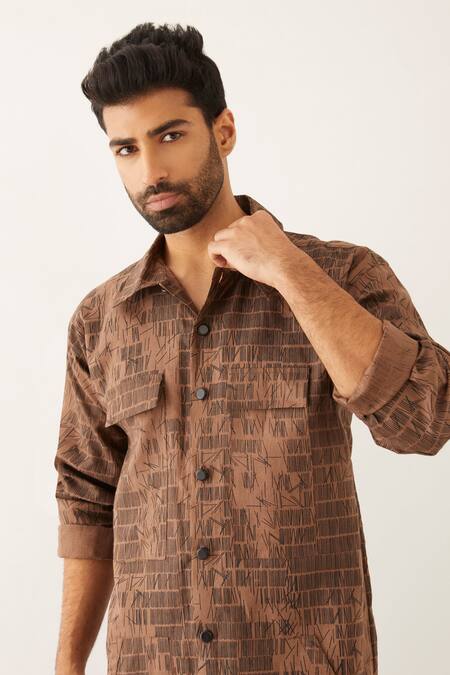 Shop_Son Of A Noble Snob_Brown Linen Seri Dominos Shirt_Online_at_Aza_Fashions
