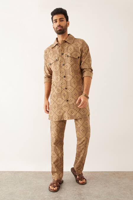 Son Of A Noble Snob Brown Linen Cai Clover Print Shirt