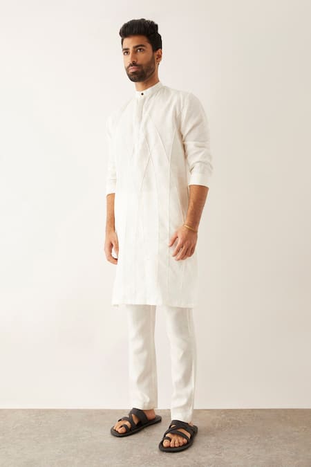 Son Of A Noble Snob White Linen Stela Textured Kurta Set Online at Aza Fashions Son Of A Noble Snob_White Linen Stela Textured Kurta Set _Online_at_Aza_Fashions